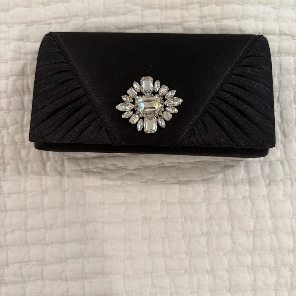 Nina Black Clutch with Crystal Embellishment